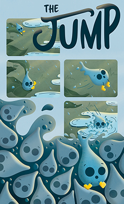 Small comic about a little rain drop jumping into a puddle.